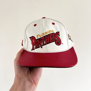 Vintage Florida Panthers leather snapback hat 90’s Made in USA NHL hockey